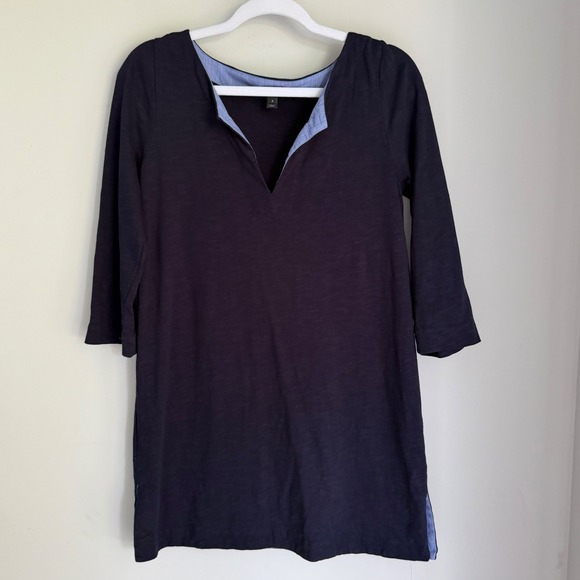 J. Crew Dresses & Skirts - J. Crew 100% Cotton Dress Tunic Cover-Up Navy Blue 3/4 Sleeve Contrast Trim SZ S